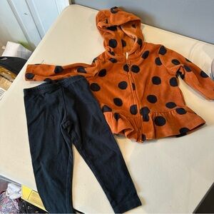 Carter's Peplum Polka Dotted Brown Zip Up with Matching Black Leggings 12 Months